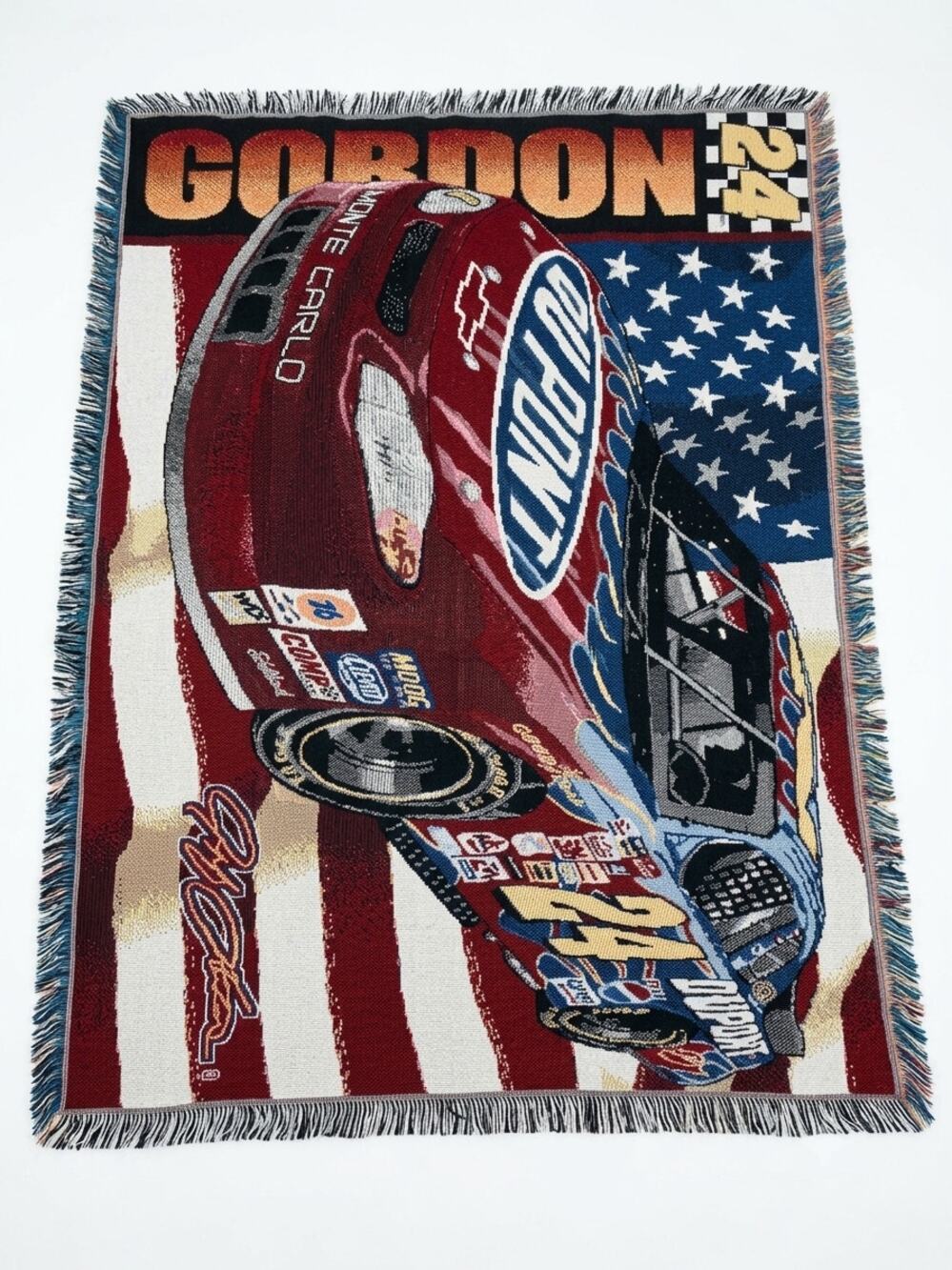 NASCAR Jeff Gordon #24 DuPont Woven Tapestry Blanket Throw American Flag